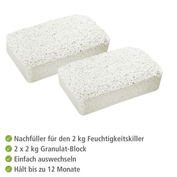 WENKO Entfeuchter Raumentfeuchter Granulat Nachfüllpack 2x2 kg für Feuchtigkeitskiller Schimmel entfernen Feuchtigkeitsschutz ohne Strom für Räume bis 50 m² laborgeprüft Maße 20,5 x 7 x 12,5 cm Weiß
