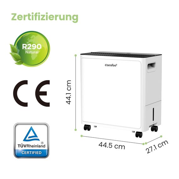 COMFEE CDDAE-30DEN7-QA3 Luftentfeuchter 30L/Tag für bis zu 73㎡, 3-Liter-Tank, drehbare Räder, Trocknungsmodus, Geräuschreduzierung, Automatische Abtauung