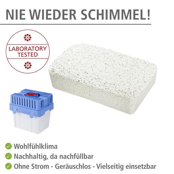 WENKO Nachfüllpack für Feuchtigkeitskiller 5 kg, Granulatblock für Raumentfeuchter, fasst bis zu 8 l Feuchtigkeit, laborgeprüft, reduziert Schimmel & Gerüche, Weiß (Packung mit 2)