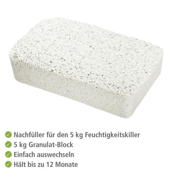 WENKO Nachfüllpack für Feuchtigkeitskiller 5 kg, Granulatblock für Raumentfeuchter, fasst bis zu 8 l Feuchtigkeit, laborgeprüft, reduziert Schimmel & Gerüche, Weiß (Packung mit 2)