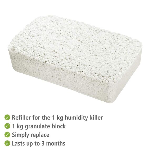 WENKO Nachfüllpack für Feuchtigkeitskiller 1kg, Granulatblock für Raumentfeuchter, fasst bis zu 1,4 l Feuchtigkeit, laborgeprüft, reduziert Schimmel & Gerüche, Weiß (Packung mit 2)