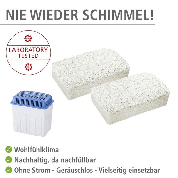 WENKO Entfeuchter Raumentfeuchter Granulat Nachfüllpack 2x2 kg für Feuchtigkeitskiller Schimmel entfernen Feuchtigkeitsschutz ohne Strom für Räume bis 50 m² laborgeprüft Maße 20,5 x 7 x 12,5 cm Weiß