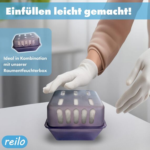 reilo 24x 450g Luftentfeuchter Granulat (Calciumchlorid), Raumluftentfeuchter im Vliesbeutel, Nachfüllpacks für Entfeuchterboxen 400 bis 1200 g, Lufttrockner für Wohnräume, Schlafzimmer, Keller