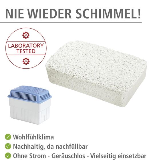 WENKO Nachfüllpack für Feuchtigkeitskiller 1kg, Granulatblock für Raumentfeuchter, fasst bis zu 1,4 l Feuchtigkeit, laborgeprüft, reduziert Schimmel & Gerüche, Weiß