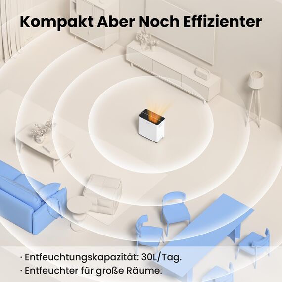 COMFEE CDDAE-30DEN7-QA3 Luftentfeuchter 30L/Tag für bis zu 73㎡, 3-Liter-Tank, drehbare Räder, Trocknungsmodus, Geräuschreduzierung, Automatische Abtauung