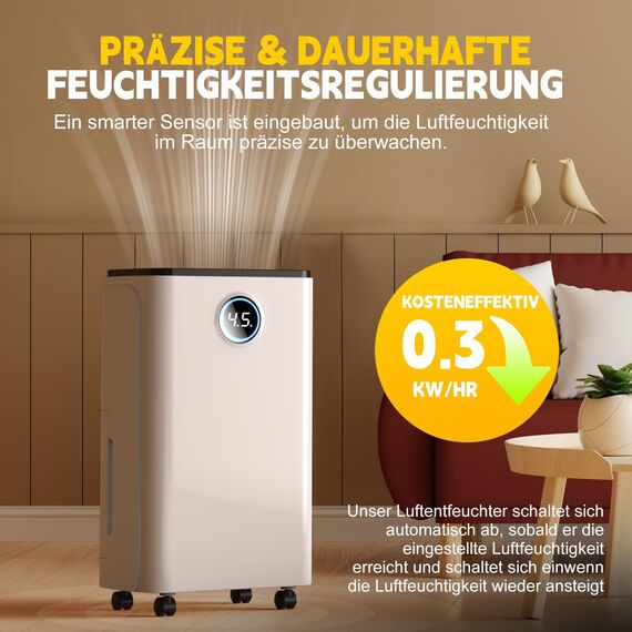 Luftentfeuchter, Auto Entfeuchtung, Raumentfeuchter Elektrisch 25m²/122m³, Luftentfeuchter mit LED Display und Wasserbehälter-Vollanzeige, Gegen Feuchtigkeit, Filter, Timer, 10 J. Gar