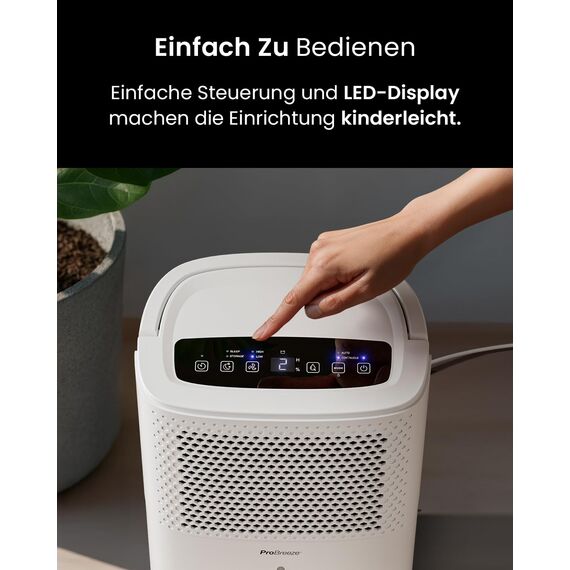 Pro Breeze Luftentfeuchter 12L in 24h Entfeuchtungsleistung - Raumgröße ca. 120m³ (~20 m²) - mit 3 Betriebsarten, Digitalanzeige, Ablaufschlauch, Timer - Gegen Feuchtigkeit, Schimmel Weiß