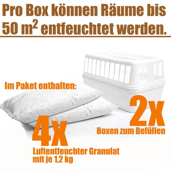 BigDean 2 Stück Luftentfeuchter + 4x 1,2kg Luftentfeuchtergranulat Nachfüllpack – Feuchtigkeits-Stopper nachfüllbar + wiederverwendbar – Luftentfeuchterbox ohne Strom