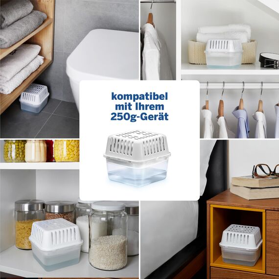 Nachfüllbeutel gegen Feuchtigkeit – Für Kompakt-Luftentfeuchter – 3x250g – Für Bad, Küche und Zuhause – Für Räume bis zu 8 m² – Duft: Neutral – Humydry