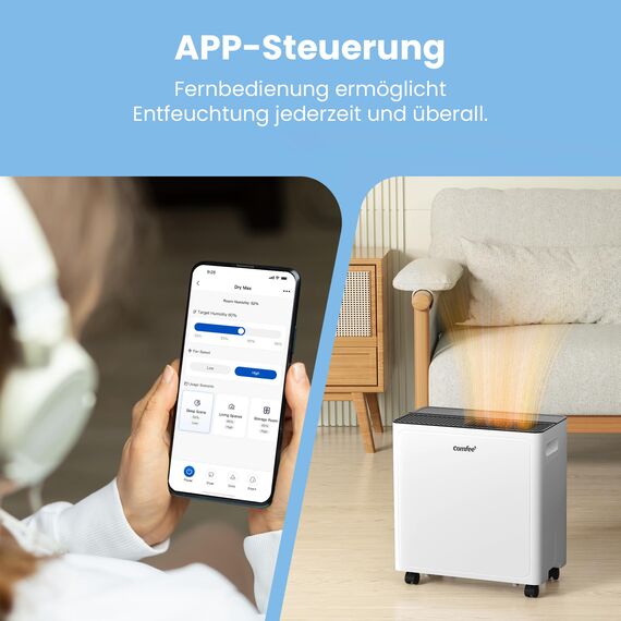 COMFEE CDDAE-30DEN7-QA3 Luftentfeuchter 30L/Tag für bis zu 73㎡, 3-Liter-Tank, drehbare Räder, Trocknungsmodus, Geräuschreduzierung, Automatische Abtauung