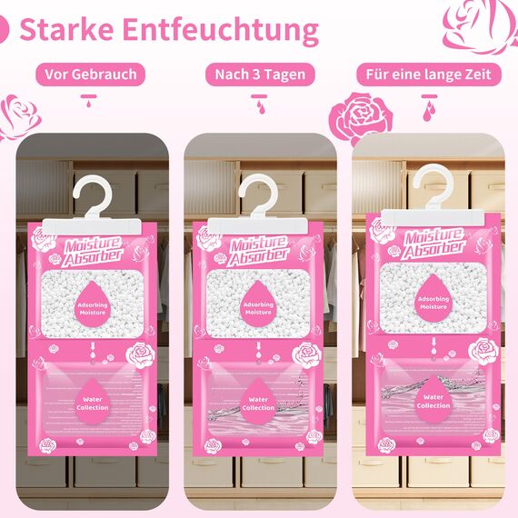 Boadw 10x230G Hänge Luftentfeuchter mit Duft, Kleiderschrank Feuchtigkeitsabsorber für Keller, Schlafzimmer, Waschräume, gegen Feuchtigkeit Anti-Schimmel Desodorierende Trockenmittel-Tasche –Rosenduft