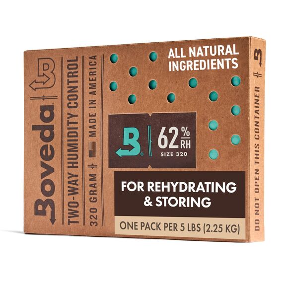 Boveda zur Aufbewahrung von Kräutern | 2-Wege-Feuchtigkeitsregulierung mit 62% RH | Größe 320 schützt bis zu 2,5 kg Blüten | verhindert den Verlust von Terpenen | 1 Stück