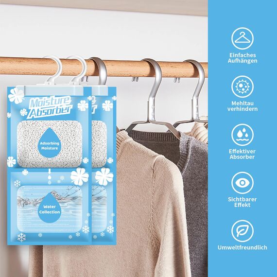 Boadw 20 x 230 g Hanging Dehumidifier, Wardrobe Moisture Absorber for Basements, Bedrooms, Washrooms, Against Moisture, Anti-Mould, Deodorising Desiccant Bag