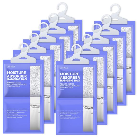 CLEVAST Luftentfeuchter Hängetaschen 10 Packungen, Feuchtigkeitsentferner Absorber, Luftentfeuchter für Feuchtigkeit, Schimmel, Kondensation in Schlafzimmer, Badezimmer, Wohnwagen, Keller, 230g