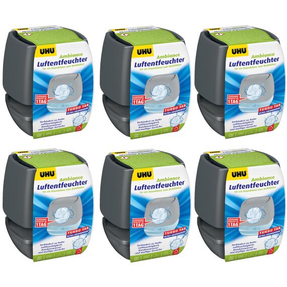 UHU Luftentfeuchter Ambiance 6er Pack, Bekämpft Feuchtigkeit und Schimmel in Wohnräumen von bis zu 10 m³, 100 g, anthrazit
