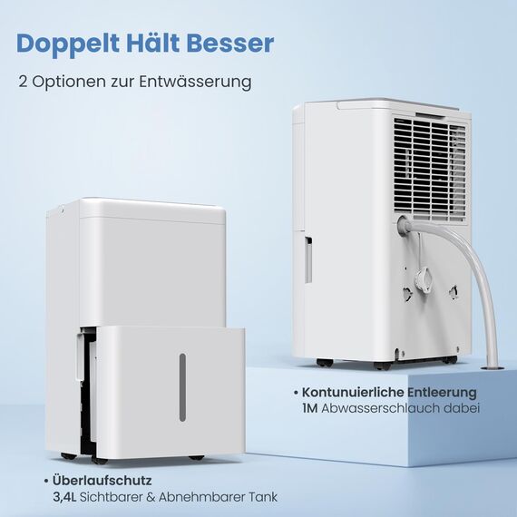 Newentor Luftentfeuchter Elektrisch 30L/Tag, Entfeuchter Elektrisch Keller 245m³/90m², Raumentfeuchter Elektrisch Leise 40dB, Mit 10 J. Gar., Ablaufschlauch, Abnehmbarem Filter, Timer