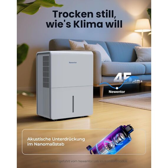 Newentor Luftentfeuchter elektrisch 25L, Entfeuchter elektrisch keller, Raumentfeuchter elektrisch, Dehumidifiers for home für 215m³/80m², mit Timer, Filter, Ablaufschlauch, 10 J. Gar.