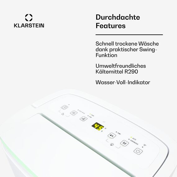 Klarstein DryFy Connect 30L Smart Luftentfeuchter, WiFi App-Steuerung, 30L/Tag, 5L Tank, Timer, Elektrischer Entfeuchter, Raumluftentfeuchter für 25-30m², Trocknungsgerät, Weiß