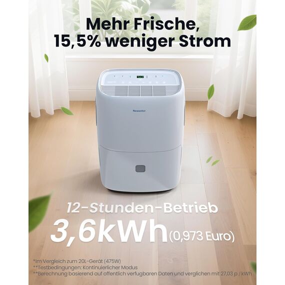 Newentor Luftentfeuchter 25L/Tag - 270W Stromsparender Luftentfeuchter - Für Räume ca. 215m³/80m² - 10 J. Gar. - Raumentfeuchter für Keller - Mit 2M Ablaufschlauch, Abnehmbarem Filter, Timer