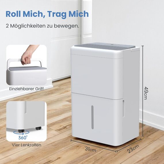 Newentor 20L Luftentfeuchter Elektrisch Keller 39dB, Entfeuchter Elektrisch Keller mit Ablaufschlauch 1,5m, Raumentfeuchter Elektrisch 50m2/150m3, 10 J. Gar., Filter, Timer
