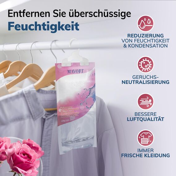 MAVORI 10er Set Luftentfeuchter zum Aufhängen I Luftentfeuchter Beutel I Entfeuchter Schrank und Feuchtigkeitsabsorber für Räume gegen Feuchtigkeit und Gerüche I bis zu 500ml Beutel (Blütenduft)