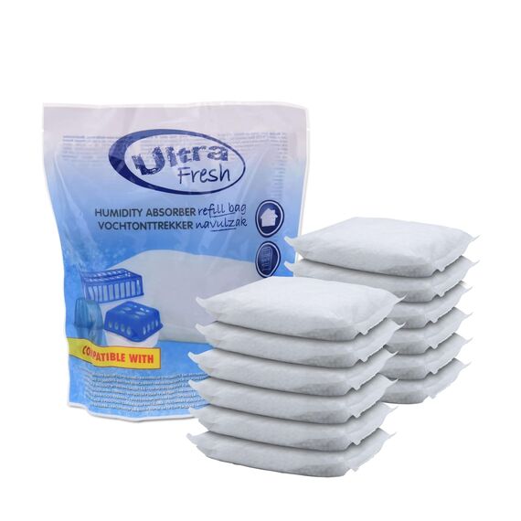 12x 450g Luftentfeuchter Nachfüllpack Ultra Fresh - Nachfüllbeutel für Raum Entfeuchter Nachfüllpack Raumtrockner Granulat Weiß