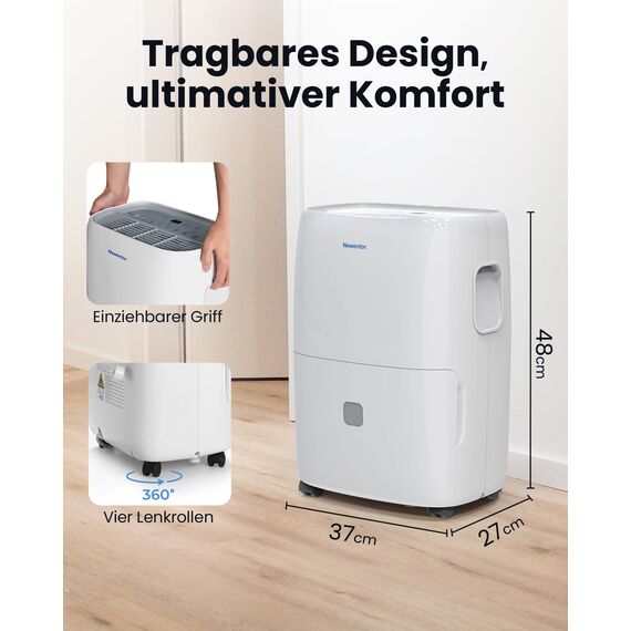 Newentor Luftentfeuchter elektrisch 25L, Entfeuchter elektrisch keller, Raumentfeuchter elektrisch, Dehumidifiers for home für 215m³/80m², mit Timer, Filter, Ablaufschlauch, 10 J. Gar.