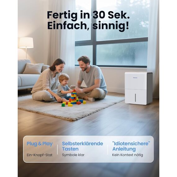 Newentor Luftentfeuchter elektrisch 25L, Entfeuchter elektrisch keller, Raumentfeuchter elektrisch, Dehumidifiers for home für 215m³/80m², mit Timer, Filter, Ablaufschlauch, 10 J. Gar.