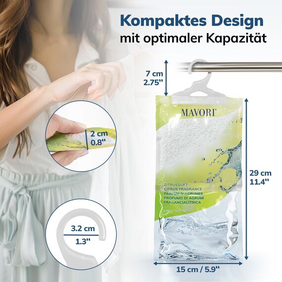 MAVORI 30er Set Luftentfeuchter zum Aufhängen I Luftentfeuchter Beutel I Entfeuchter Schrank und Feuchtigkeitsabsorber für Räume gegen Feuchtigkeit und Gerüche I bis zu 500ml Beutel (Zitrusduft)