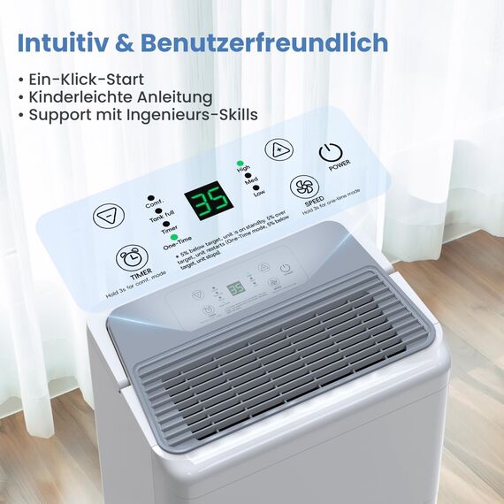 Newentor 20L Luftentfeuchter Elektrisch Keller 39dB, Entfeuchter Elektrisch Keller mit Ablaufschlauch 1,5m, Raumentfeuchter Elektrisch 50m2/150m3, 10 J. Gar., Filter, Timer