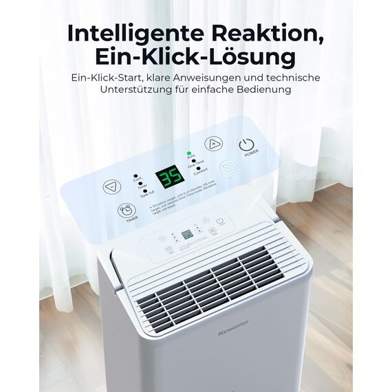 Newentor Luftentfeuchter Elektrisch 12L/Tag, Entfeuchter Elektrisch Keller 122m³/25m², Raumentfeuchter Elektrisch Leise 35dB, Mit 10 J. Gar., Ablaufschlauch, Abnehmbarem Filter, Timer