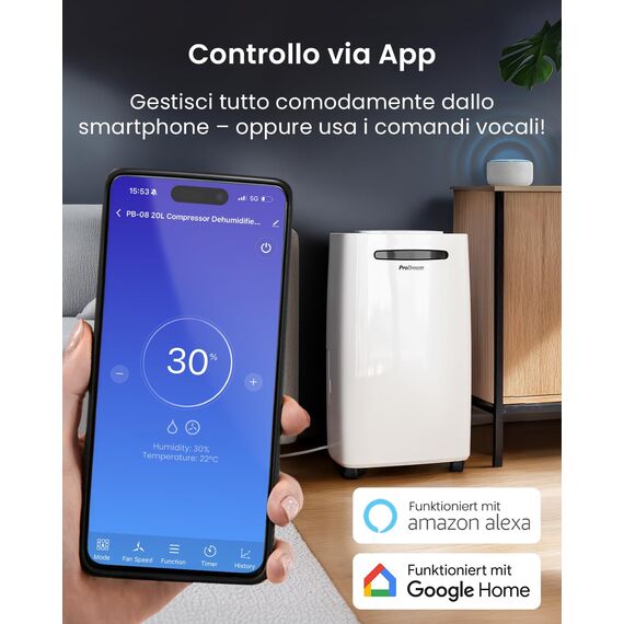 Pro Breeze® 20L/Tag smarter luftentfeuchter elektrisch mit digitalem Feuchtigkeitsanzeiger Schlafmodus Dauerbetrieb Wäschetrocknung und 24h-Timer – Ideal gegen Feuchtigkeit und Kondensation