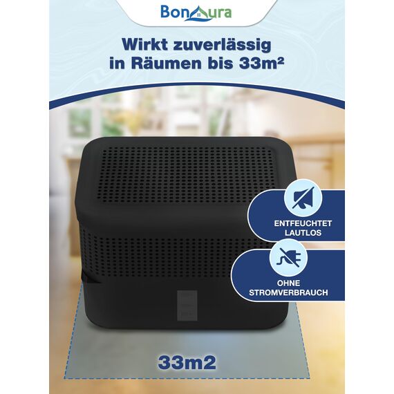 BonAura® AirOne Max Luftentfeuchter ohne Strom bis 33m² I 360° Belüftung I Raumentfeuchter mit Ausgießer & 5 x 980g Luftentfeuchter Granulat I Schimmel- und Geruchsschutz I Raum Entfeuchter Keller