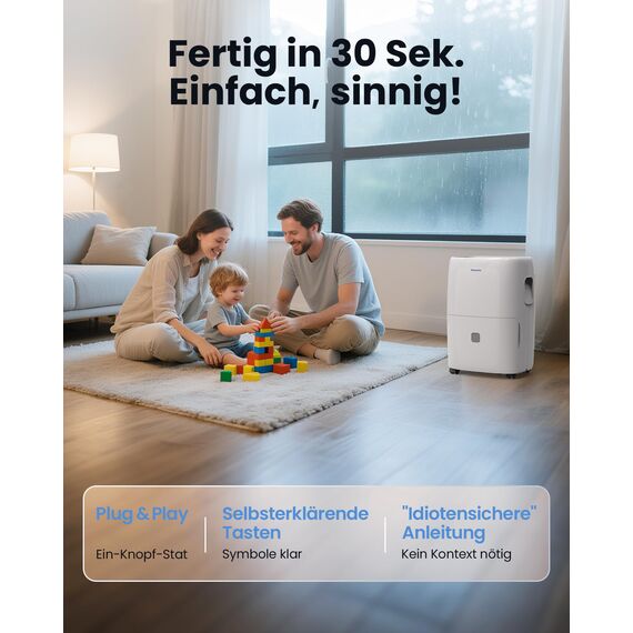 Newentor Luftentfeuchter elektrisch 25L, Entfeuchter elektrisch keller, Raumentfeuchter elektrisch, Dehumidifiers for home für 215m³/80m², mit Timer, Filter, Ablaufschlauch, 10 J. Gar.