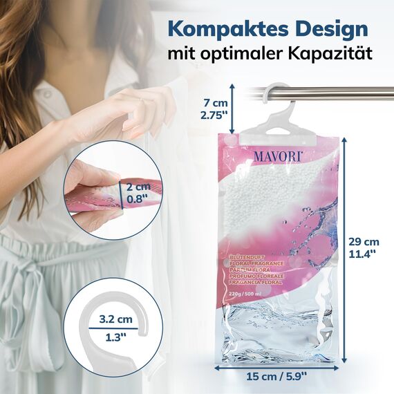 MAVORI 20er Set Luftentfeuchter zum Aufhängen I Luftentfeuchter Beutel I Entfeuchter Schrank und Feuchtigkeitsabsorber für Räume gegen Feuchtigkeit und Gerüche I bis zu 500ml Beutel (Blütenduft)