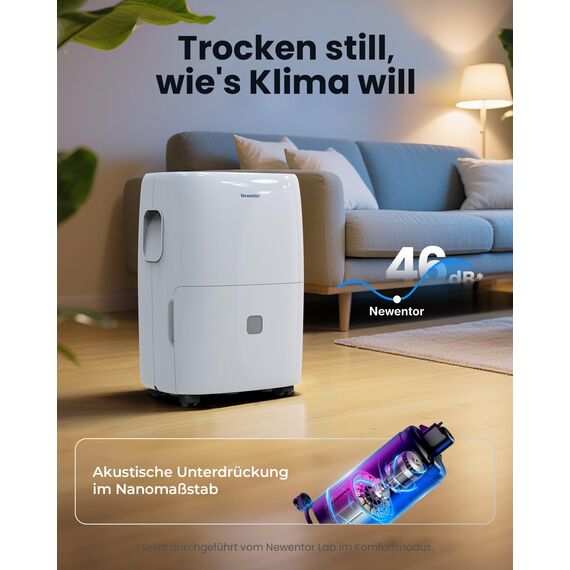 Newentor Luftentfeuchter elektrisch 25L, Entfeuchter elektrisch keller, Raumentfeuchter elektrisch, Dehumidifiers for home für 215m³/80m², mit Timer, Filter, Ablaufschlauch, 10 J. Gar.