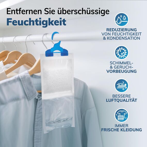 MAVORI 5er Set XL Luftentfeuchter zum Aufhängen I Luftentfeuchter Beutel I Entfeuchter Schrank und Feuchtigkeitsabsorber für Räume gegen Feuchtigkeit, Schimmel und Gerüche I bis zu 500ml je Beutel
