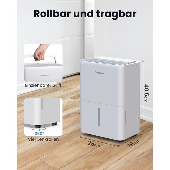 Newentor 12L Luftentfeuchter Elektrisch Keller 35dB, Entfeuchter Elektrisch Keller mit Ablaufschlauch 1m, Raumentfeuchter Elektrisch 25m²/122m³, 10 J. Gar., Filter, Timer (2 Stück)