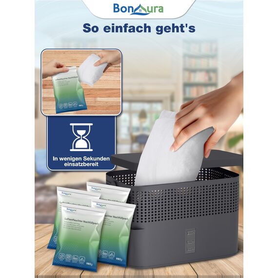 BonAura® Luftentfeuchter Nachfüllpack 2x 980g - Sparset Luftentfeuchter Granulat - 2er Set Entfeuchter Granulat - Schimmel- und Geruchsschutz