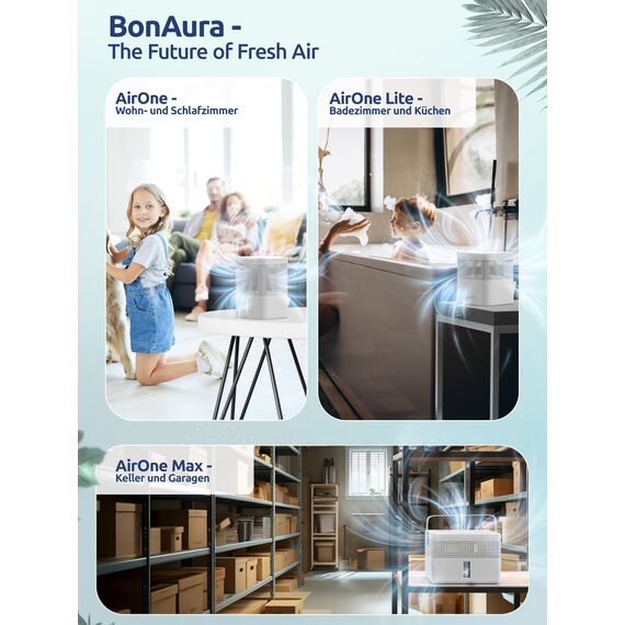 BonAura® 2 x AirOne Max Luftentfeuchter ohne Strom bis 33m² I 360° Belüftung I Raumentfeuchter mit Ausgießer & 980g Luftentfeuchter Granulat I Schimmel- und Geruchsschutz I Raum Entfeuchter Keller