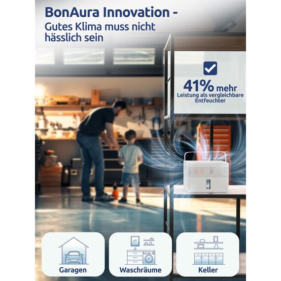 BonAura® 2 x AirOne Max Luftentfeuchter ohne Strom bis 33m² I 360° Belüftung I Raumentfeuchter mit Ausgießer & 980g Luftentfeuchter Granulat I Schimmel- und Geruchsschutz I Raum Entfeuchter Keller