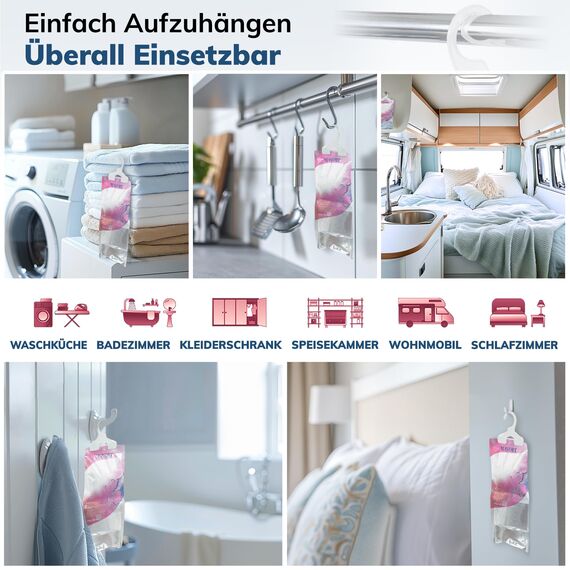 MAVORI 10er Set Luftentfeuchter zum Aufhängen I Luftentfeuchter Beutel I Entfeuchter Schrank und Feuchtigkeitsabsorber für Räume gegen Feuchtigkeit und Gerüche I bis zu 500ml Beutel (Blütenduft)