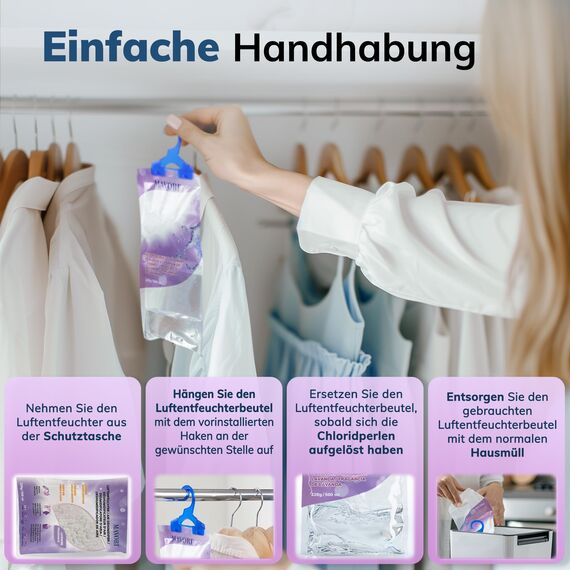 MAVORI 20er Set Luftentfeuchter zum Aufhängen I Luftentfeuchter Beutel I Entfeuchter Schrank und Feuchtigkeitsabsorber für Räume gegen Feuchtigkeit und Gerüche I bis zu 500ml Beutel (Lavendelduft)