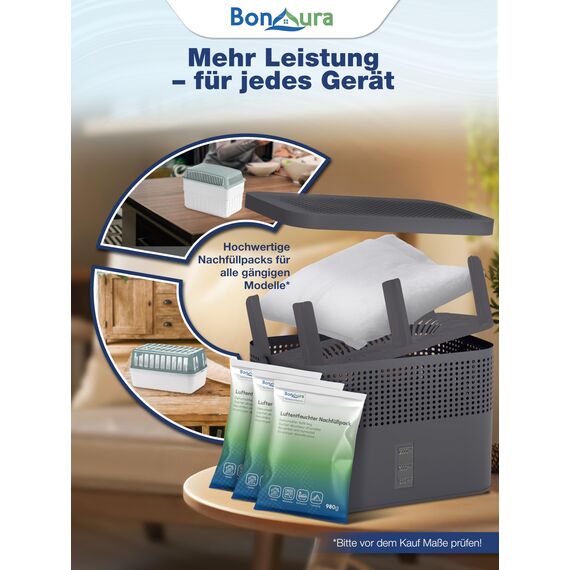 BonAura® Luftentfeuchter Nachfüllpack 2x 980g - Sparset Luftentfeuchter Granulat - 2er Set Entfeuchter Granulat - Schimmel- und Geruchsschutz