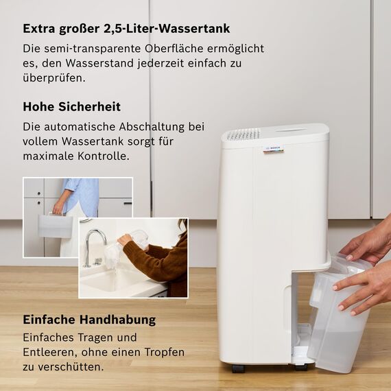 Bosch Dry 1000 Luftentfeuchter - Einfach. Effizient. Leise. - Für Räume bis zu 17 m² - Ideal für Deine Wohnung die schnelle Trocknung Deiner Wäsche