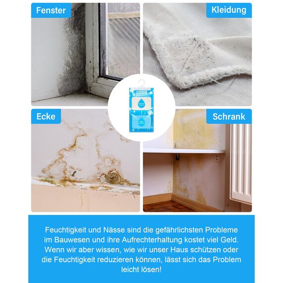 OMECO Hängender Entfeuchtungsbeutel, Feuchtigkeitsdichter Einweg Trockenbeutel, 10 * 230g Entfeuchtungsgranulat, Geeignet für Waschküche, Kleiderschrank, Bücherregal usw, Beseitigt Gerüche