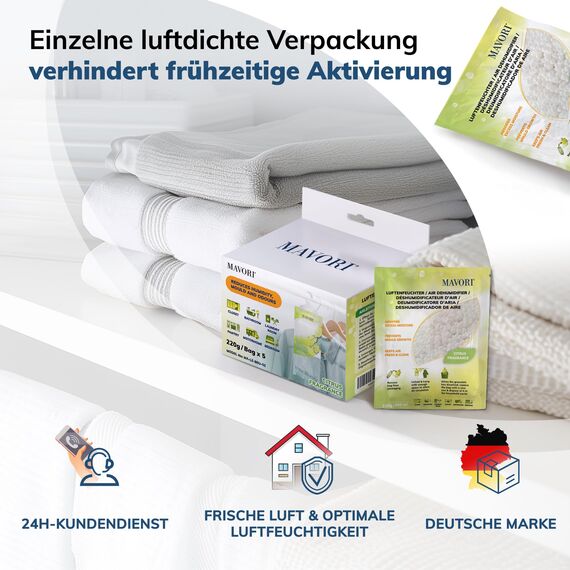 MAVORI 20er Set Luftentfeuchter zum Aufhängen I Luftentfeuchter Beutel I Entfeuchter Schrank und Feuchtigkeitsabsorber für Räume gegen Feuchtigkeit und Gerüche I bis zu 500ml Beutel (Zitrusduft)