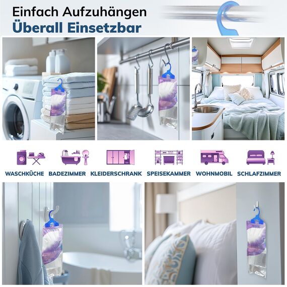 MAVORI 10er Set Luftentfeuchter zum Aufhängen I Luftentfeuchter Beutel I Entfeuchter Schrank und Feuchtigkeitsabsorber für Räume gegen Feuchtigkeit und Gerüche I bis zu 500ml Beutel (Lavendelduft)