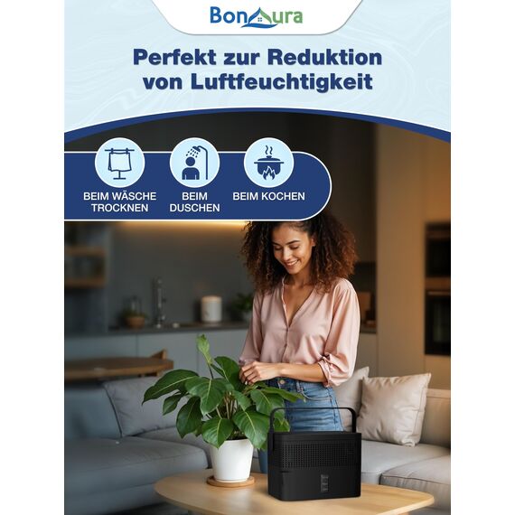 BonAura® AirOne Max Luftentfeuchter ohne Strom bis 33m² I 360° Belüftung I Raumentfeuchter mit Ausgießer & 5 x 980g Luftentfeuchter Granulat I Schimmel- und Geruchsschutz I Raum Entfeuchter Keller
