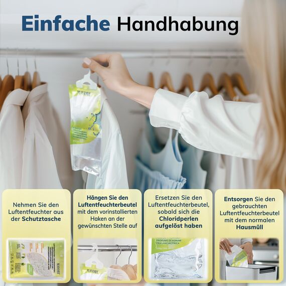MAVORI 30er Set Luftentfeuchter zum Aufhängen I Luftentfeuchter Beutel I Entfeuchter Schrank und Feuchtigkeitsabsorber für Räume gegen Feuchtigkeit und Gerüche I bis zu 500ml Beutel (Zitrusduft)